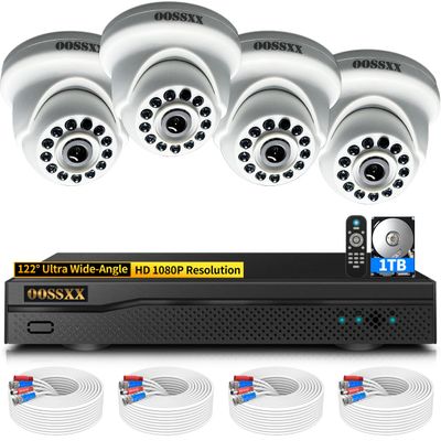 1080P Wired CCTV Security Camera System, 8CH HD DVR Kit, 4X Dome Indoor Outdoor Cameras, 65ft IR Night Vision, Free App, No Subscription Fee, Remote Access, Reliable Home Security