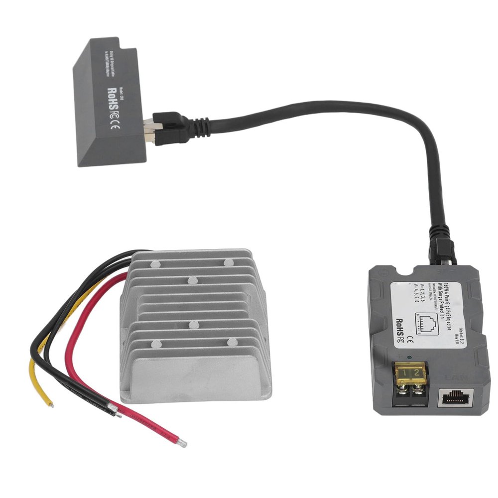 PoE Injector Kit, 150W 12V to 48V GigE PoE Injector, RJ45 Adapter for Satellite, Disk Cable Adapter to RJ45 to Router,Desktop,Laptop
