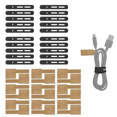 18 Reusable Cable Labels and 20 Silicone Cable Ties Cable Management Set, 38 Cable Ties+Cord Labels for headphone, aux cord, Travel Use, Home or Office Desk Wire Organization(Black & Wood Color)