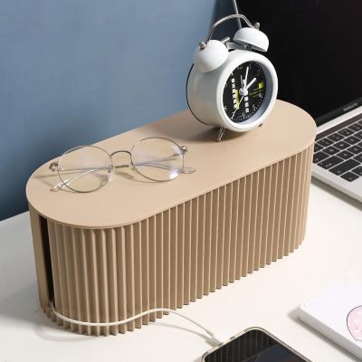 Glomora Large Capacity ABS Cable Organizer Box Cord Management Box for PC TV Appliances Suitable for Living Room Bedroom Tabletop (Light Coffee Small Size)