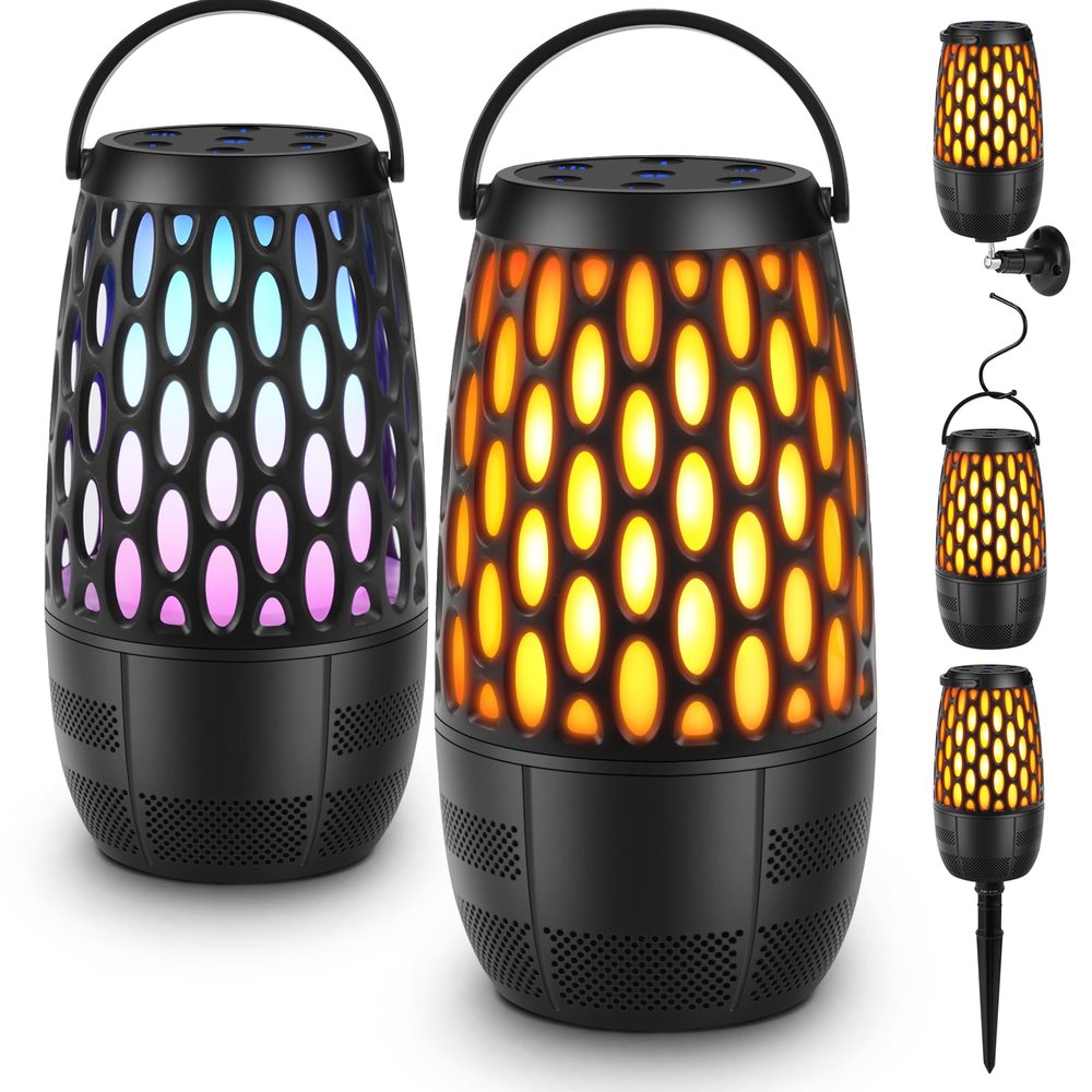 Outdoor Speakers with Lights, Mens Gifts for Birthday,Waterproof Portable Bluetooth Speaker,HD Stereo Sound, Multi-Sync up to 100 Speakers Auto-Pairing for Patio/Pool/Camping Cool Gadgets 2 Pack