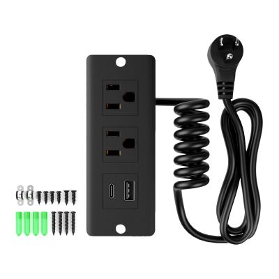 Drawer Outlet Kit, Recessed Furniture Power Strip, PD 20W Fast Charging Horizontal Outlet, Clutter-Free Drawer Socket with 2 USB(A & C) and 2 12 Amp AC Ports, 7.2 FT Power Cord, Spring Cable