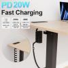 Drawer Outlet Kit, Recessed Furniture Power Strip, PD 20W Fast Charging Horizontal Outlet, Clutter-Free Drawer Socket with 2 USB(A & C) and 2 12 Amp AC Ports, 7.2 FT Power Cord, Spring Cable view 2