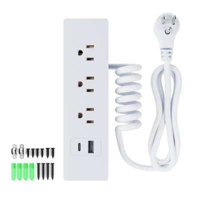 Drawer Outlet Kit, Recessed Furniture Power Strip, PD 20W Fast Charging Horizontal Outlet, Clutter-Free Drawer Socket with 2 USB(A & C) and 3 12 Amp AC Ports, 7.2 FT Power Cord, Spring Cable