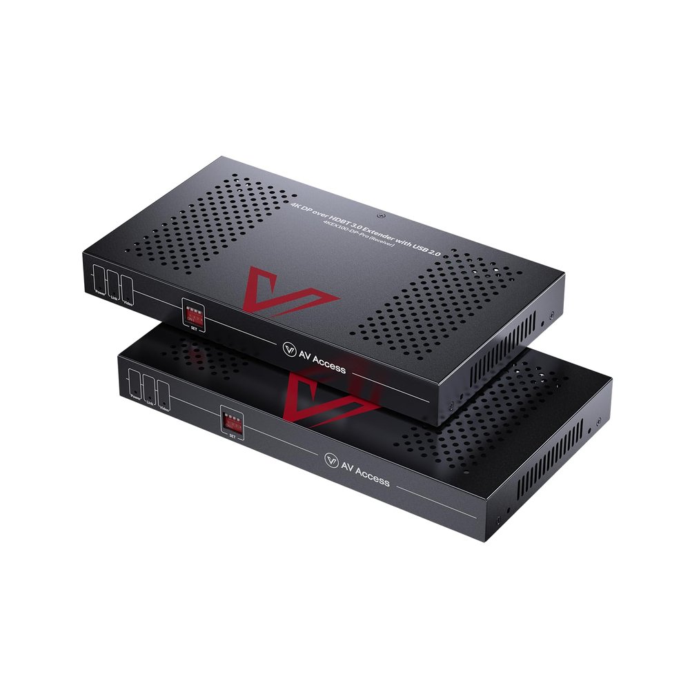 AV Access 4K DisplayPort KVM Extender DP Over Ethernet HDBaseT 3.0 PoE, Uncompressed 4K Transmission up to 100m/330ft, 144-240Hz, 4*USB 2.0 Ports, 2-Way Audio, Zero Latency (4KEX100-DP-Pro)