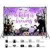 12x8ft Baby Shower Backdrop Halloween A Baby is Brewing Witch Skeleton Full Moon Purple Background Kids Children Portraits Party Supplies Wall Decor Photography Photo Studio Props view 2