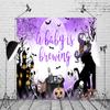 12x8ft Baby Shower Backdrop Halloween A Baby is Brewing Witch Skeleton Full Moon Purple Background Kids Children Portraits Party Supplies Wall Decor Photography Photo Studio Props view 4