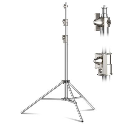 9.2 FT Stainless Steel Photography Stand, Heavy Duty Tripod With 1/4" to 3/8" Screw Adapter for Strobe, LED Video Light, Ring Light, Monolight, Softbox