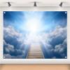 Gorpic 10x8ft Fabric Stairway into Clouds Backdrop Banner Path to Light and Sky Banner Background for Christian Events Party Decor Kids Adults Portrait Photo Studio Props view 1
