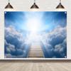 Gorpic 10x8ft Fabric Stairway into Clouds Backdrop Banner Path to Light and Sky Banner Background for Christian Events Party Decor Kids Adults Portrait Photo Studio Props view 2