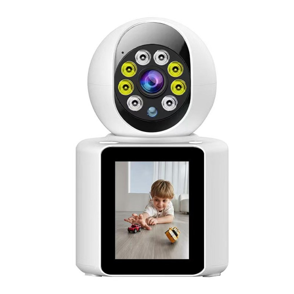 Indoor Surveillance Camera with Display Screen, Motion Detection,Two-Way Video Call, Surveillance Camera Escort, Home WiFi, High-Definition, Night Vision, Panoramic Intercom,with 32GB Storage Card