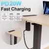 Drawer Outlet Kit, Recessed Furniture Power Strip, PD 20W Fast Charging Horizontal Outlet, Clutter-Free Drawer Socket with 2 USB(A & C) and 3 12 Amp AC Ports, 7.2 FT Power Cord, Spring Cable view 2