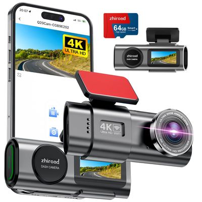 Dash Cam 4K Front, Built-in WiFi Dash Camera for Cars, 1.47''IPS Screen Mini Dashcam with APP, 170Wide Angle, 24H Parking Monitor, Night Vision, WDR, G-Sensor, with 64G SD Card, Support 256GB Max