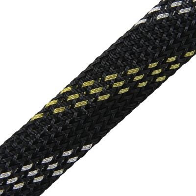 HDNSAUD Cable Sleeve Expandable Cable Sleeve 2mm ~ 40mm Tight Braided High Density Hardness Insulate Line Protect Wire Wrap Gland Sheath(Black Gold Sliver,30MM_1 Meters)
