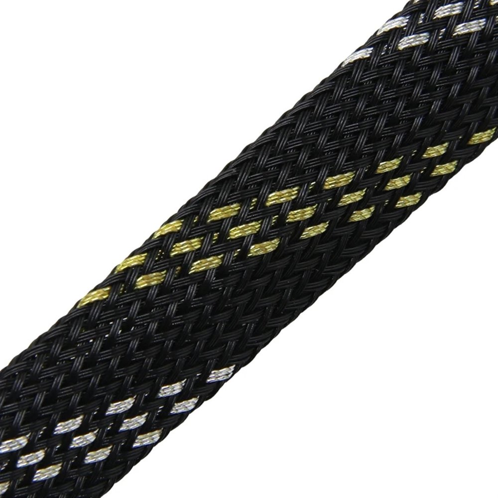 HDNSAUD Cable Sleeve Expandable Cable Sleeve 2mm ~ 40mm Tight Braided High Density Hardness Insulate Line Protect Wire Wrap Gland Sheath(Black Gold Sliver,30MM_1 Meters)