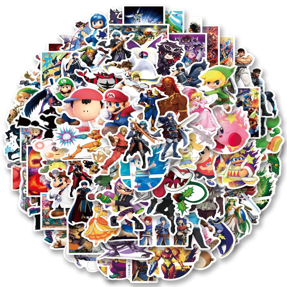 100pcs Super Smash Bro Stickers for Laptop, Cool Game Classic Cartoon Vinyl Decals for Laptop Water Bottle Luggage Cup Phone Tablet Flasks Bike Botebook Car,