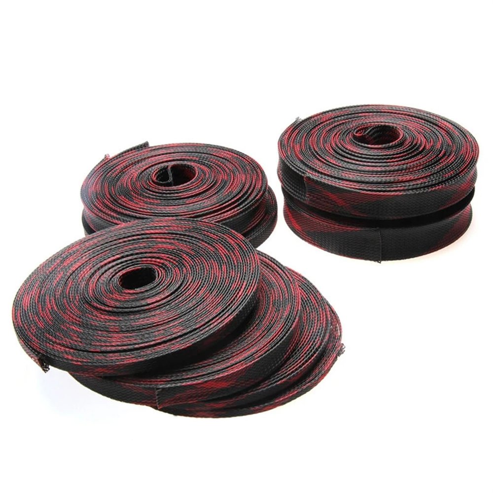 HDNSAUD Cable Sleeve 1M 5M 10M Expandable Braided Cable Sleeve Insulation Wire Protecting Nylon Wire Sheathing 4 6 8 10 12 15 20 25mm(Black Red,25 MM_5 Meter)
