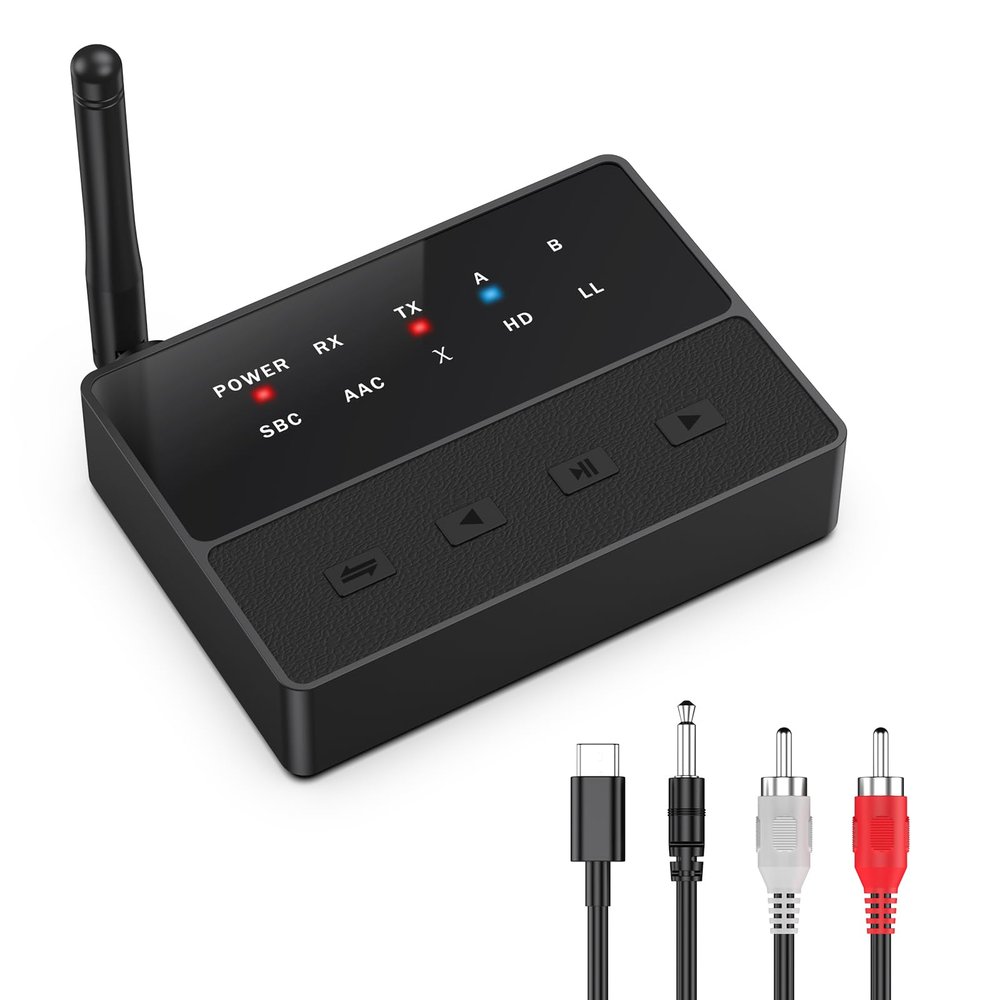 LOFICOPER Bluetooth Transmitter Receiver, aptX Low Latency Bluetooth Audio Adapter, Long Range Wireless AUX/RCA Bluetooth 5.3 Adapter with Noise Reduction, Dual Connection for Speaker Headphones TV