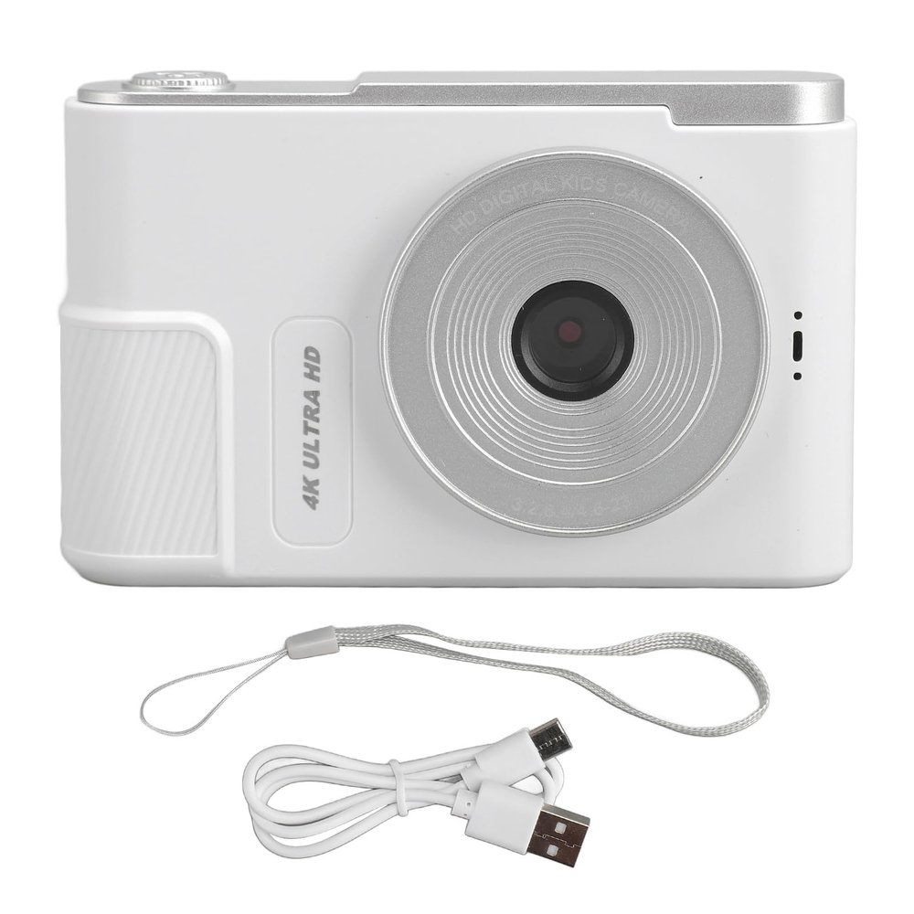 WOOXGEHM Digital Camera, 48MP 4K 16x Digital Zoom 2.4 Inch Screen Compact Camera, Auto Light Sensitivity, Electronic Anti Shake Digital Camera for Kids Students Vlog (White)