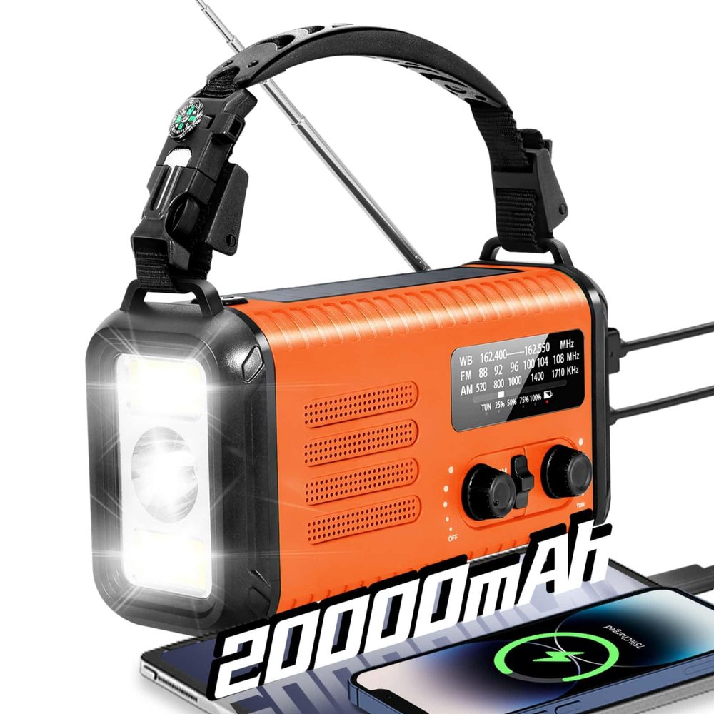 Emergency Crank Radio, 20000mAh Solar Hand Crank Weather Radio NOAA/AM/FM