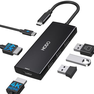 HODO Docking Station USB C to Dual HDMI Adapter, USB-C Hub with 2 Monitors for Laptop, Dongle Adapter with Dual HDMI 4K@60 Hz, 3 USB Port,PD Compatible for Dell XPS 13/15, etc (Black)