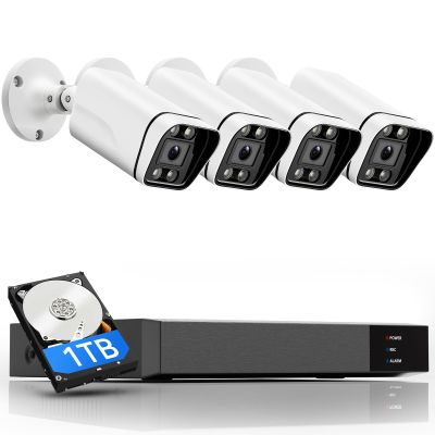 VORGUT 4K Security Camera System 4pcs 8MP Wired PoE Cameras for Home Security Outdoors, 8CH NVR with 1TB HDD for 24/7 Recording, Outside Surveillance System Human/Vehicle Detection Color Night Vision