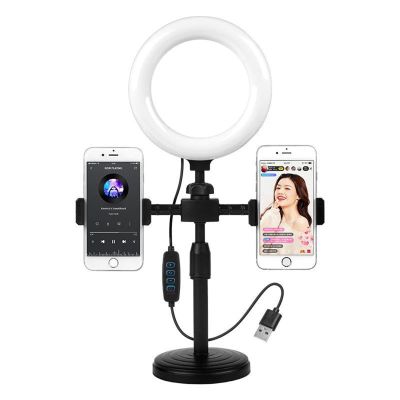 Dual Camera Fill Light Bracket for Live Broadcast Beauty Selfie disc 6-inch LED Fill Light