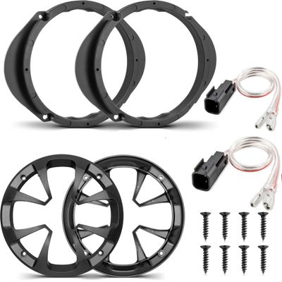 NuIth 5"x7" / 6x8 to 6.5 Door Speaker Spacer Bracket W/Wire for 1999-2014 Ford/Lincoln/Mazda + 6.5 Inch Car Audio Speaker Hollow Subwoofer Grill