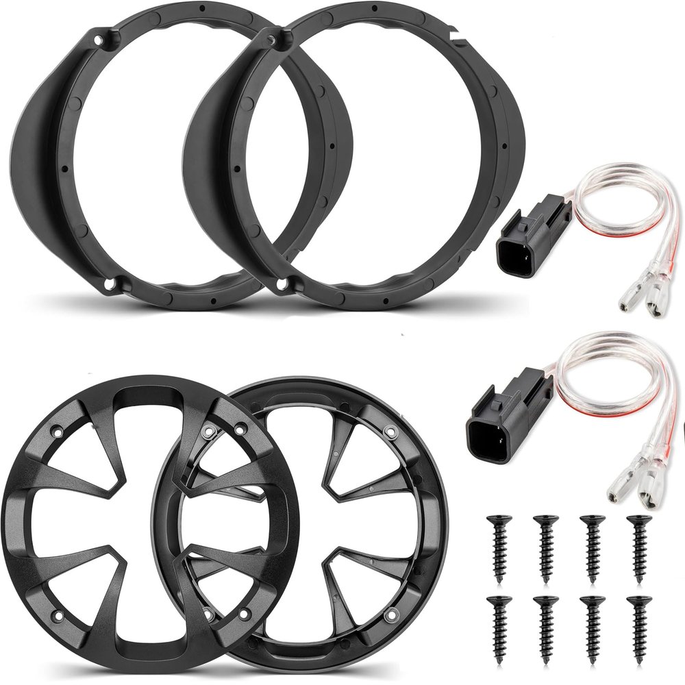 NuIth 5"x7" / 6x8 to 6.5 Door Speaker Spacer Bracket W/Wire for 1999-2014 Ford/Lincoln/Mazda + 6.5 Inch Car Audio Speaker Hollow Subwoofer Grill