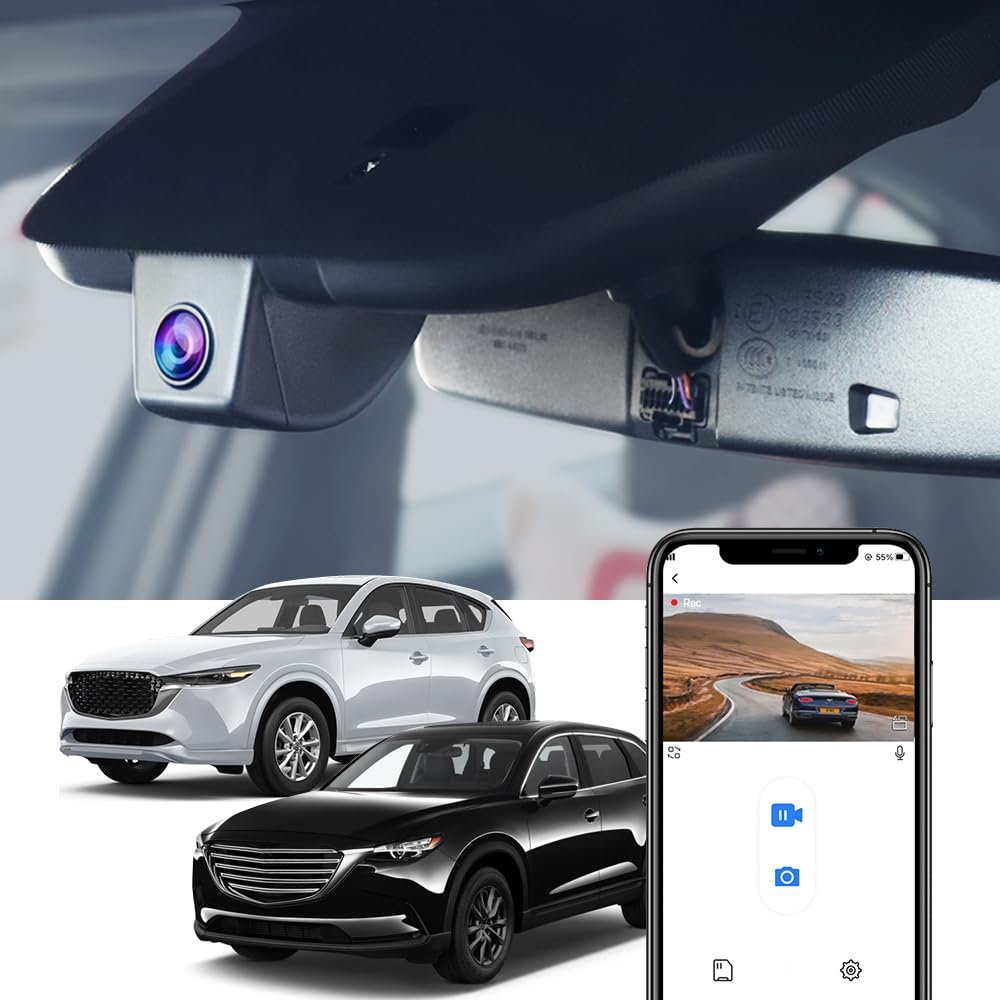 Fitcamx 4K Dash Cam for 2017-2025 Mazda CX-5 & CX-9 Select Preferred Premium Plus Carbon Turbo Sport Grand Touring (Has Sunroof), OEM Look, 2160P UHD Video, WiFi&APP, Loop Recording Parking Mode, 64GB