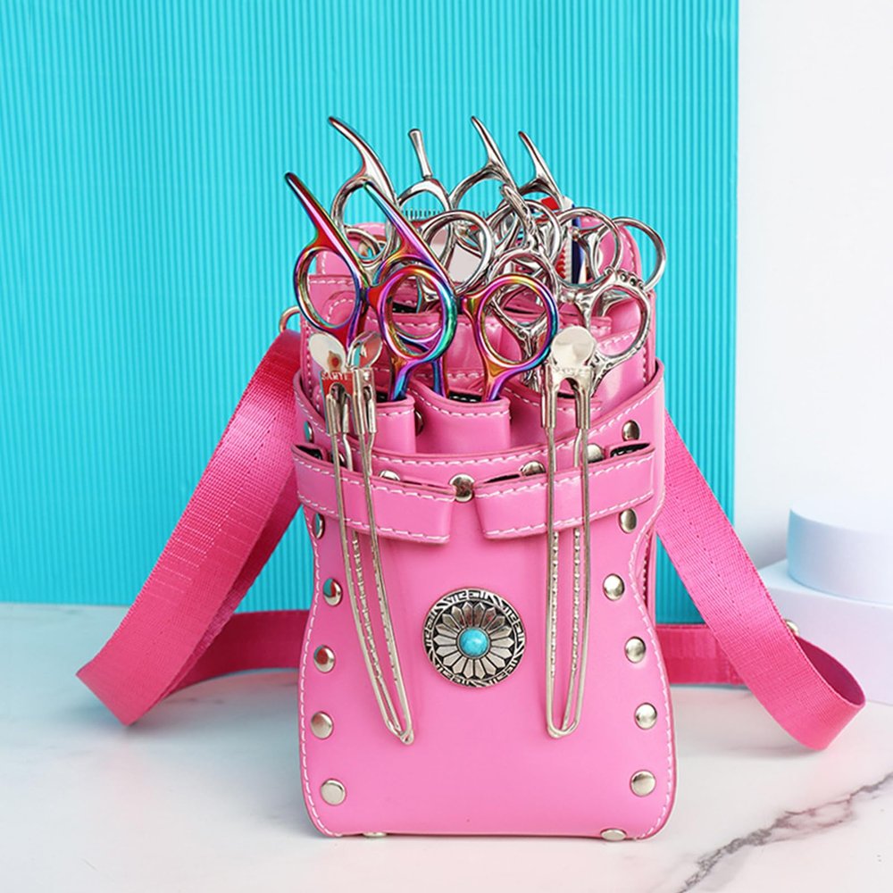 , crossbody and waist dual purpose Scissor Holder Hairdressing Tools Storage Holster Shear PU Leather Pouch with Removable for Hairstylists Groomer Makeup Artists Comb