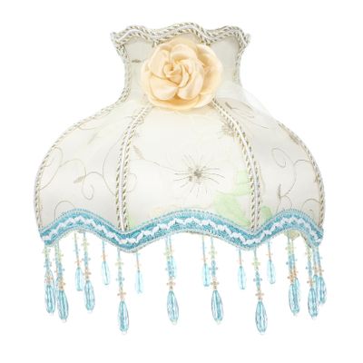 Levemolo Lace Beaded Fringe Lamp Shade for Table and Floor Lamps French Print Decorative Fabric Lampshade Elegant Fit for Living Room and Bedroom Decor Soft Lace Craftsmanship
