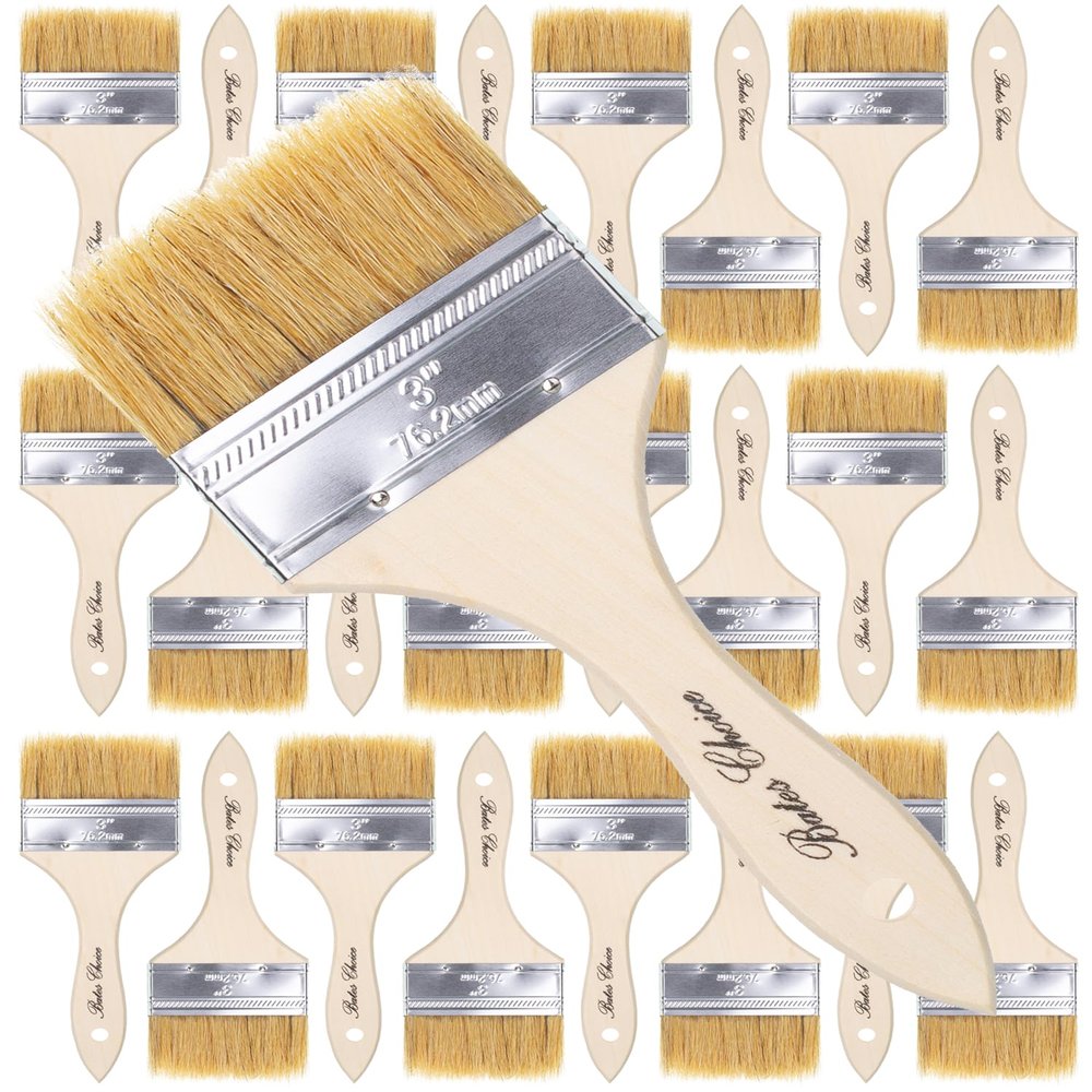 Bates- Chip Brushes 3 Inch, 24 Pack, 3 Inch Paint Brushes with Ergonomic Wooden Handle, Natural Bristle