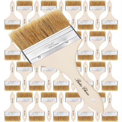 Bates- Chip Brushes, 4 Inch, 36 Pack, 4 Inch Paint Brushes with Ergonomic Wooden Handle, Natural Bristle