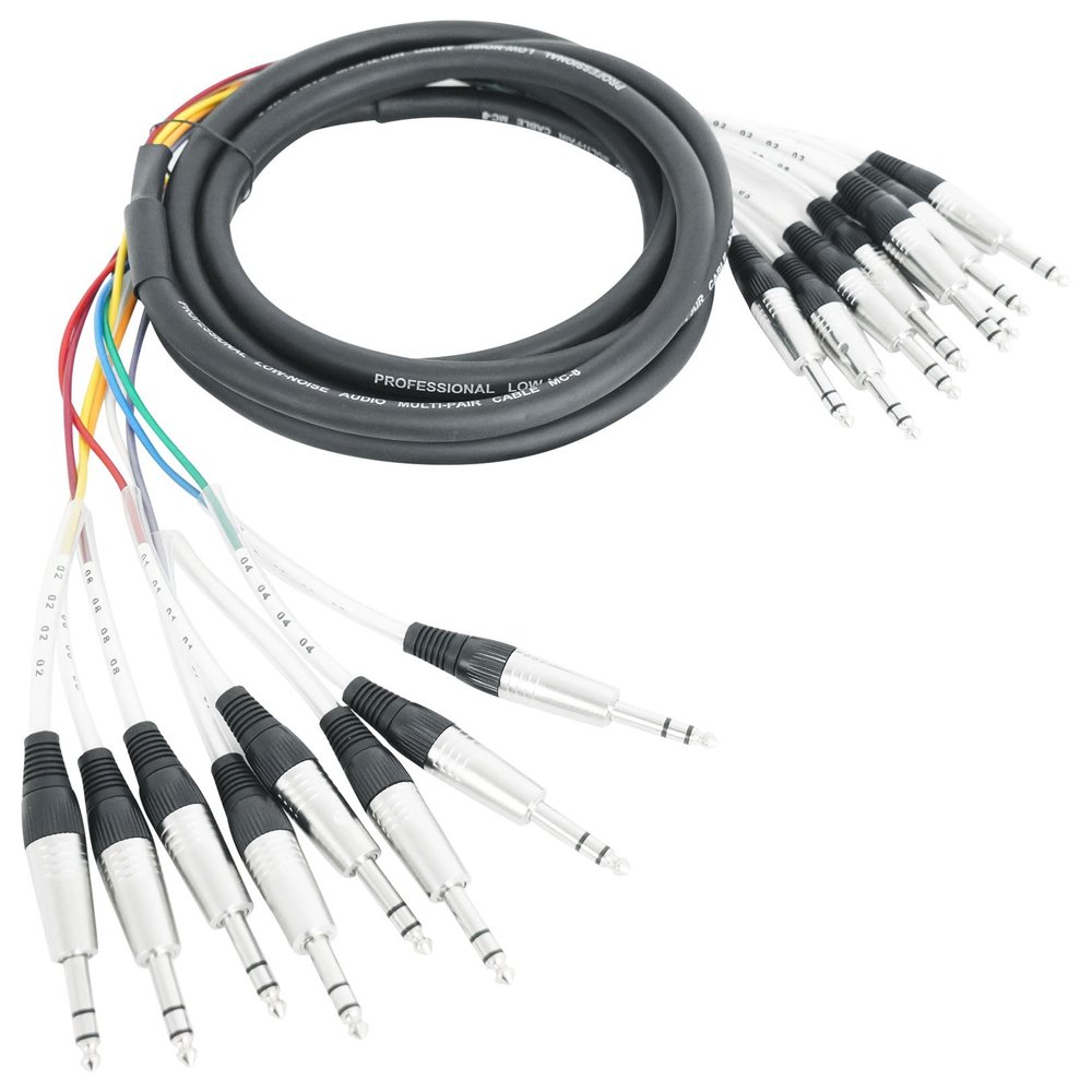 Rockville SQ812 8 Channel 12 Foot 1/42/4" TRS Snake Cable, Oxygen-Free Copper, Dual Shielding, Color-Coded, for Studio and Live Sound
