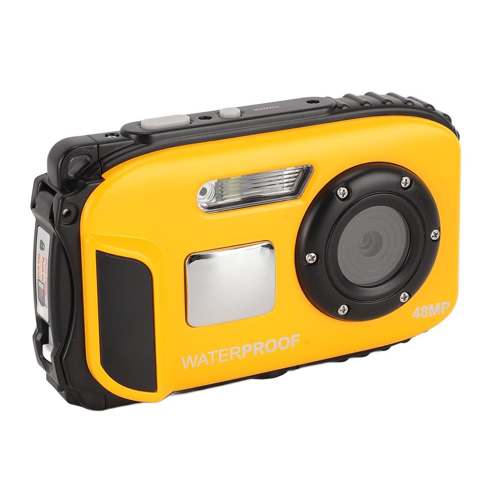 Wisoqu 48MP Underwater Camera, 5m Camera, with 2.4 Inch Color Screen, Intelligent Face Recognition, 16X Digital Zoom, for Snorkeling, Diving (Yellow)