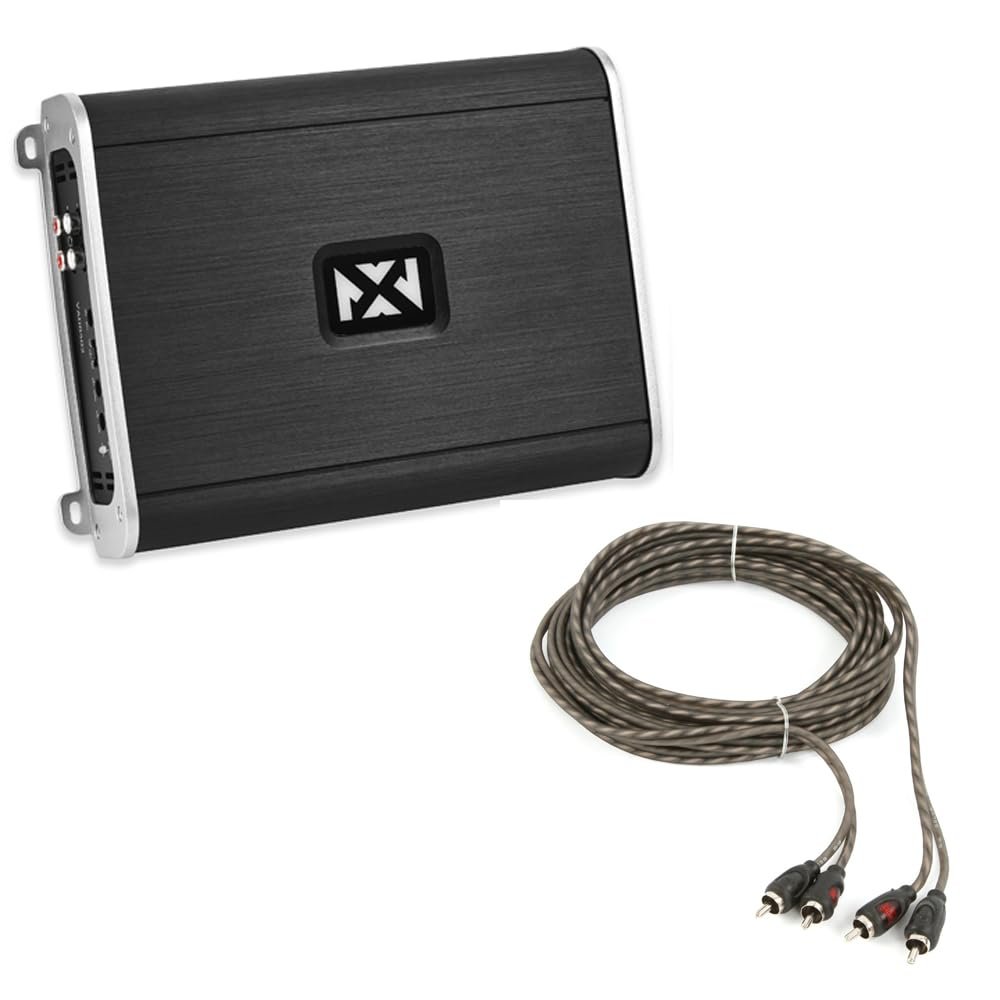 NVX VAD8402 1680W Max 2-Channel Full-Range Class D Amplifier & Belva BBIC5 Professional Grade 5m (16.4 Ft) RCA Audio Interconnect Cable Bundle  High-Power, Versatile Audio Solution for Cars, Trucks,