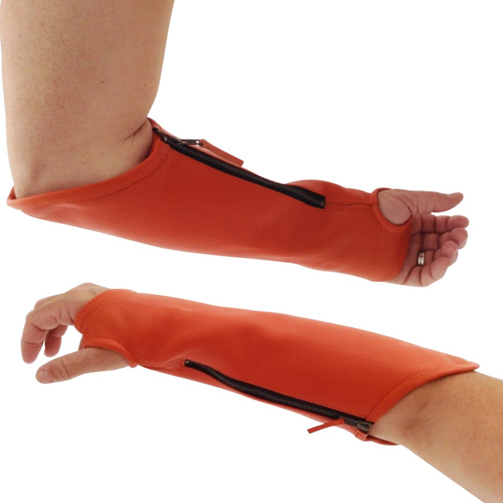 Arm Chaps Extended Elbow Leather Arm Guard - Arm Sleeve Protectors for Thin Skin and Bruising, Scratches & Cuts - Protective Arm Sleeve for Any Age- Left & Right Form-Fitting - Orange(1Pair/Medium).