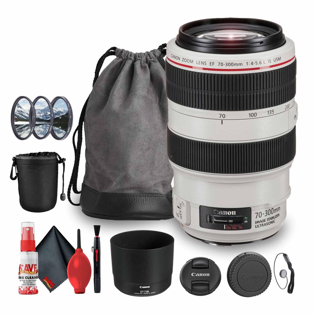 Canon EF 70-300mm f/4-5.6L is USM Telephoto Zoom Lens (4426B008AA) + Lens Pouch + Filter Kit + Cap Keeper + Cleaning Kit (Renewed)
