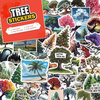 100 PCS Tree Stickers Pack  Waterproof Vinyl Decals for Water Bottles, Laptops, Phones, Notebook, Cars  Cool Vibrant Graphics for Tree Enthusiast