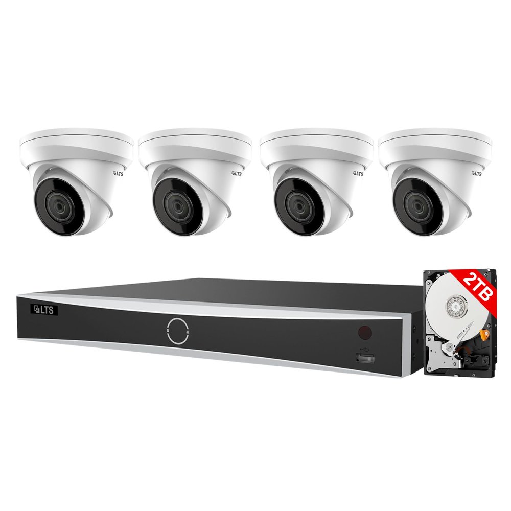 LTS 8CH Kit LTN8708D-P8N with 2TB HDD + CMIP1042W-28MA 8-ch PoE 4K NVR w/ 2TB HDD + 4MP Turret IP Cameras (4 Cameras)