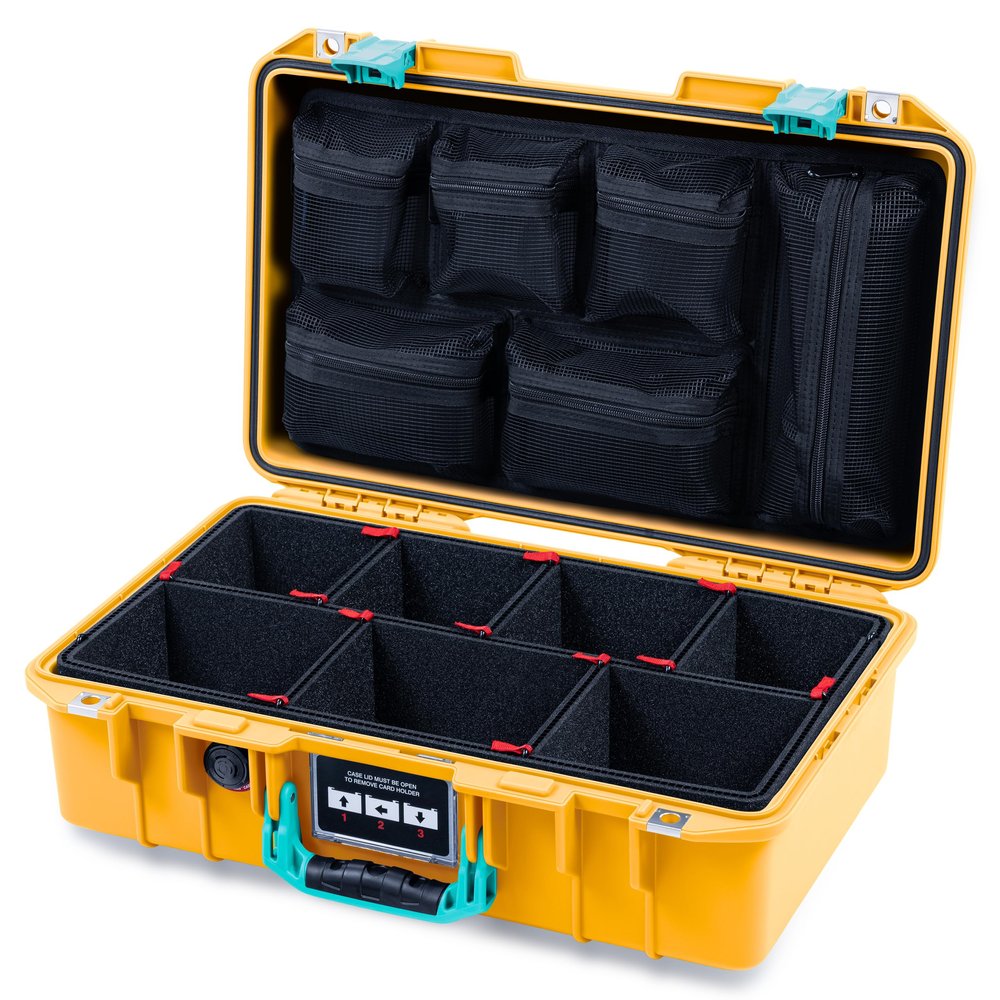 Pelican Yellow and Teal 1485 Air case. Comes with TrekPak Dividers & Mesh Lid Organizer.
