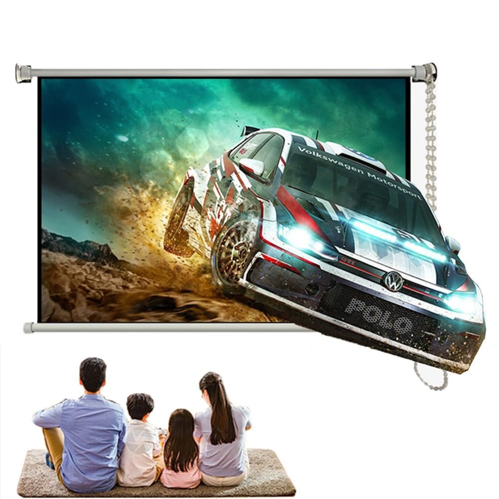 FIEZFEAT 40" 50" 60" 72" Manual Pull Down Projector Screen Wall Mounted Projection Screens Indoor Home Theater Projector Movie Screen, for Office Video Game, White(4:3,60")