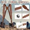 Bebaimis Camera Harness for 2 Cameras, Dual Shoulder Leather Camera Strap,Double Camera Harness for for Photographers,Camera Straps for DSLR/SLR Quick Release,Padded Straps,Brown view 2