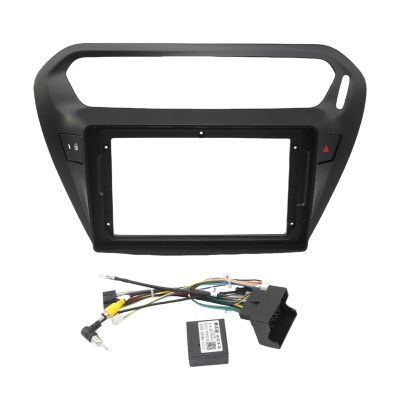 9 INCH Car Fascia Radio Android DVD Panel Dash Kit Install Adapter Console Frame Bezel Compatible with Peugeot 301 CITRON ELYSEE 2014-2018(Frame Cable black)