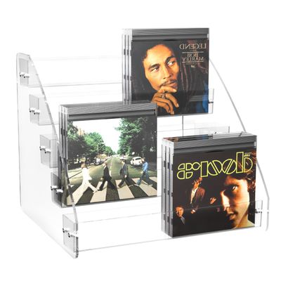 YFEEN CD Holder 5 Tier Clear Acrylic CD Organizers, CD Display Rack Holds up to 30 Standard DVD Cases for Media Shelf Storage and Organization