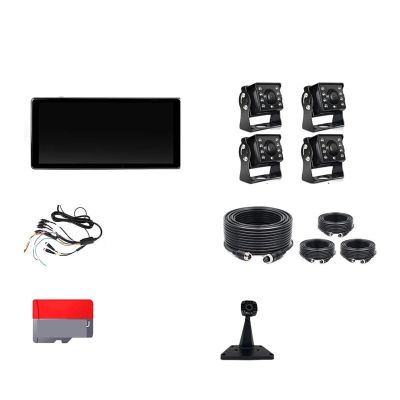 10.36 inch 4 Channel Car DVR Recorder Smart Spot Alarm Monitor with 1080P 4 Backup Cameras Compatible for Truck Bus(Monitor add 4 Camera,64G1)