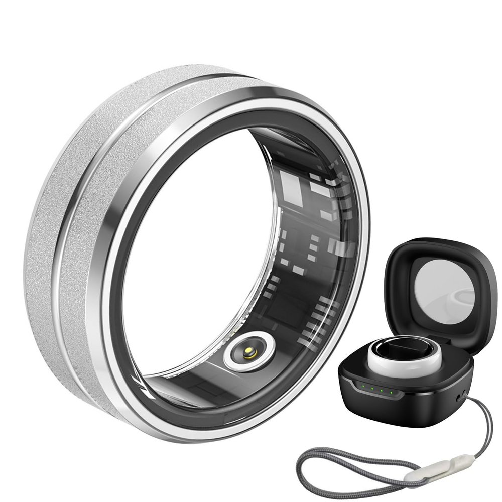 JXYQZD Smart Ring, 2024 New Fitness Tracker Ring with Charging Case, IP68 Waterproof, Heart Rate, Blood Oxygen, Sleep Tracker, for Women Men(Silver,18.2 mm)