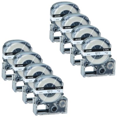 GREENCYCLE 8PK Compatible for LW Label Maker Tape 12mm 0.47 LK-4WBN LC 4WBN9 SS12KW Black on White Label Tape for LabelWorks LW-300 LW-400 LW-500 SR230C SR530C SR3900C