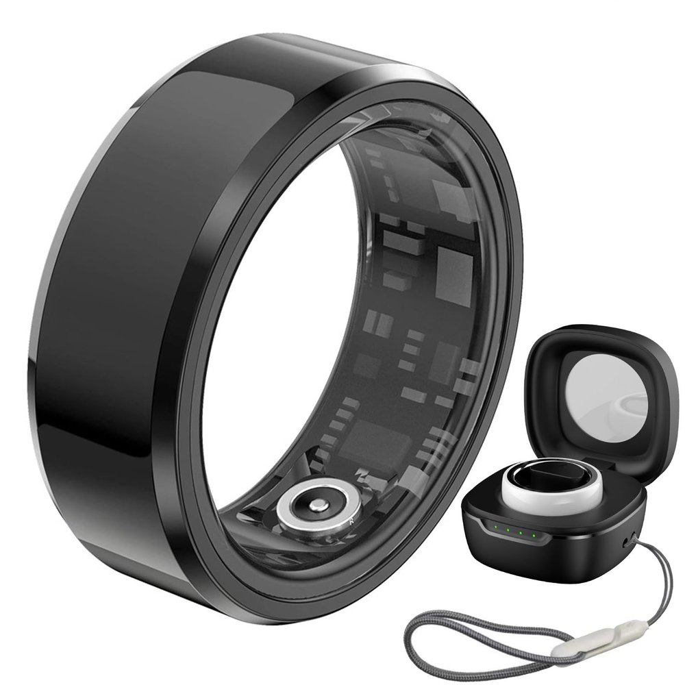 JXYQZD Smart Ring, 2024 New Fitness Tracker Ring with Charging Case, IP68 Waterproof, Heart Rate, Blood Oxygen, Sleep Tracker, for Women Men(Black,19.9 mm)